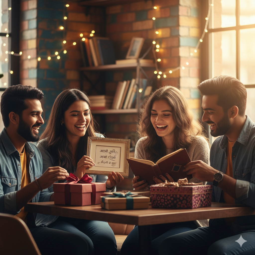 People laughing on receiving shayari gifts